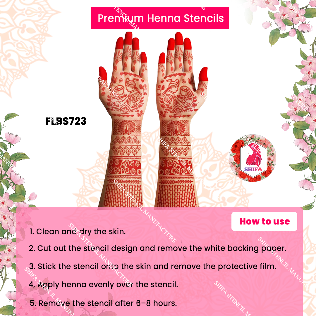 FLBS 723 Mayur Milan Bridal Mehndi Double Hand Henna Stencil